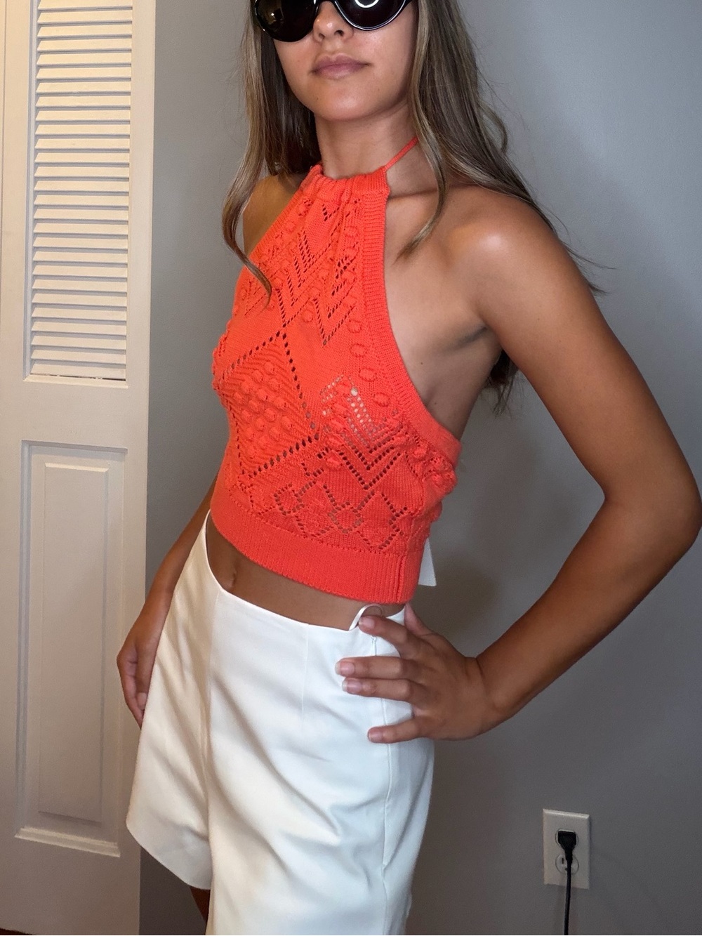 Crochet Halter Knit Camisole in Coral